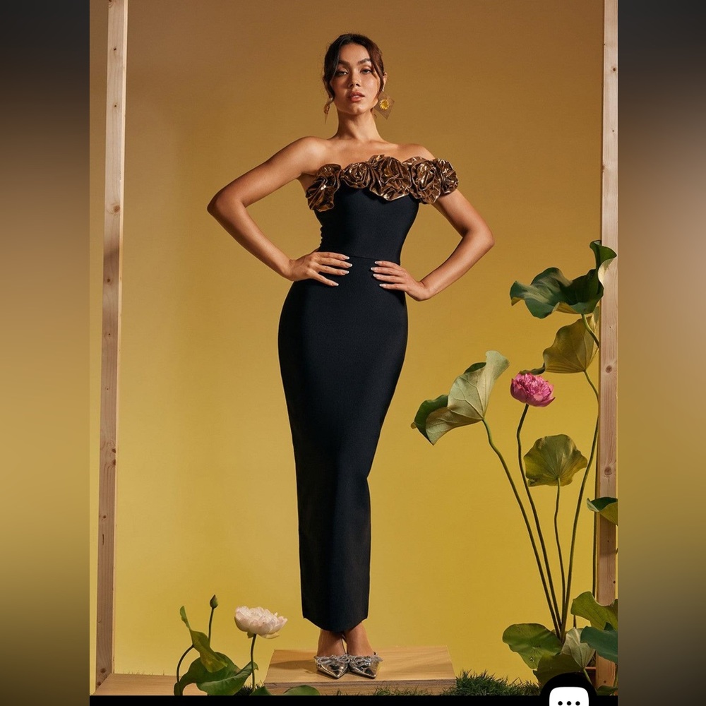 Elegant Black and Gold Off-Shoulder Dress